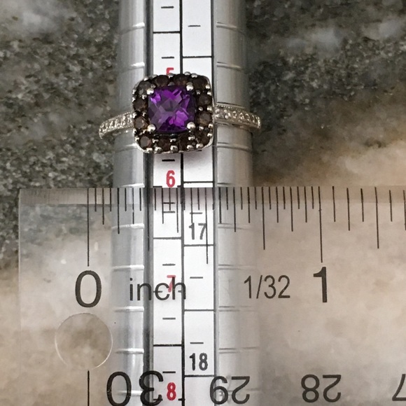 10k Solid White Gold Amethyst & Smokey Quartz Ring - Picture 12 of 15